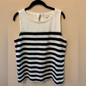 LOFT Black and White Tank Top with Stripes, size Large.